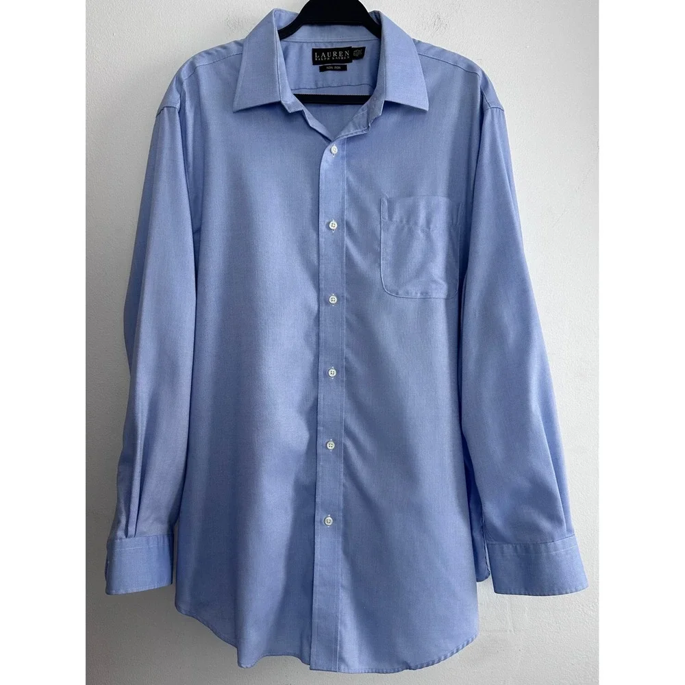 Lauren Ralph Lauren Mens Dress Shirt Light Blue Non Iron 17.5 34/35 Cotton Twill
